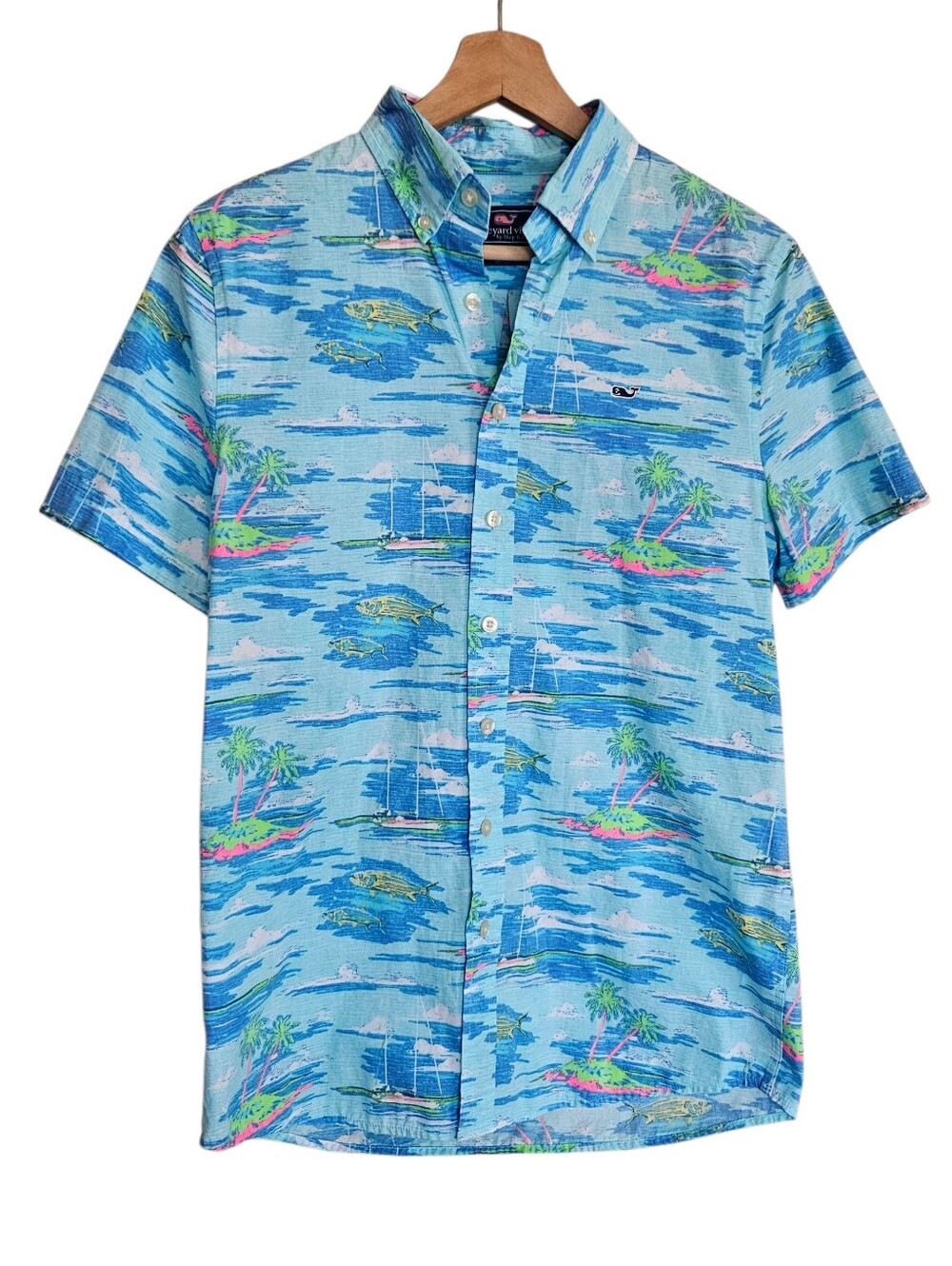 Vineyard Vines Mens Large Tiki Hawaiian Aloha Tropical Button Collared Beach